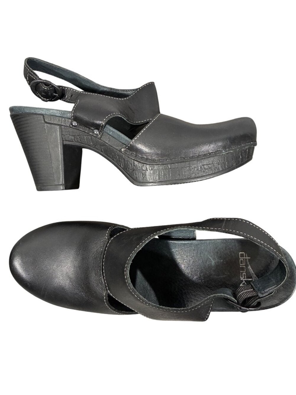 Dansko Black Leather Heeled Slingback platform Clogs shoes Women’s Size 40 EU
